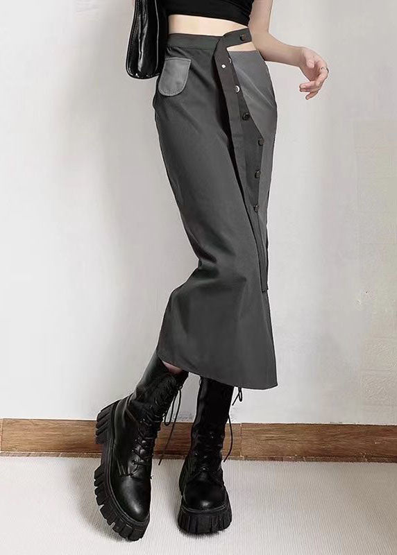 Grey Asymmetrical Patchwork Cotton Skirts Spring