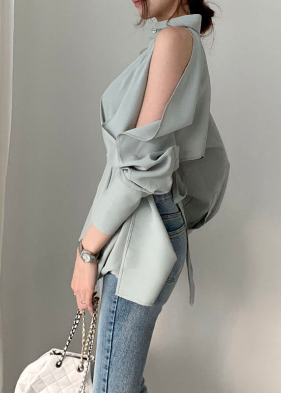 Green Peter Pan Collar Button Shirt Spring