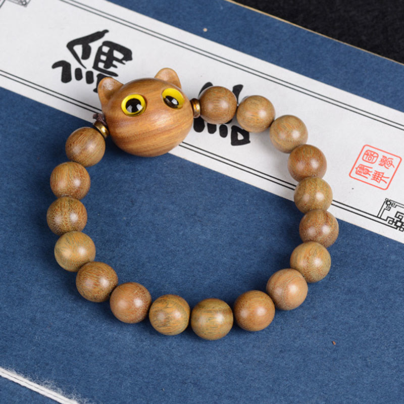 Buddha Stones Ebony Wood Green Sandalwood Red Sandalwood Cat Balance Bracelet