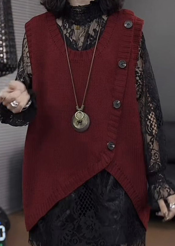 Mulberry Asymmetrical Patchwork Knit Vest Sleeveless