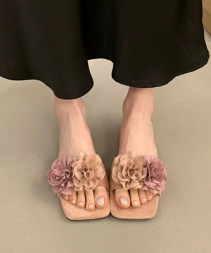 Pink Splicing Slide Sandals Peep Toe