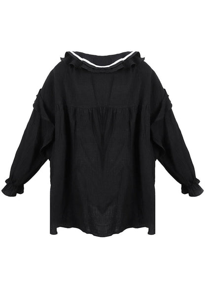 Comfy Black V Neck Ruffles Asymmetrical Design Fall Maxi Dresses Long Sleeve