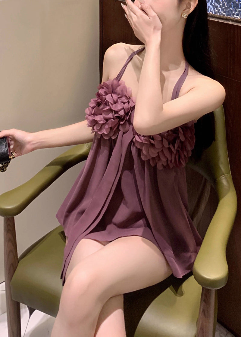 Purple Chiffon Halter Tops Summer
