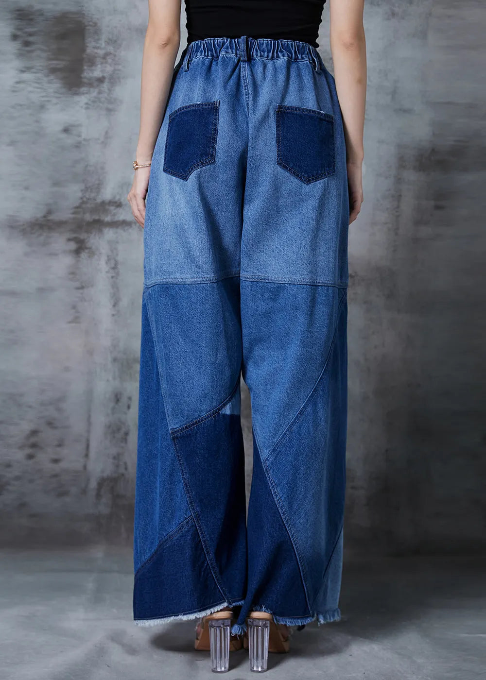 Blue Asymmetrical Patchwork Denim Pants Spring