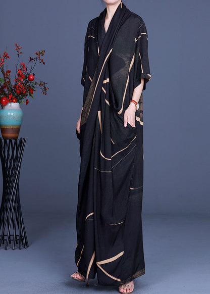 Black V Neck Chiffon Dress Half Sleeve