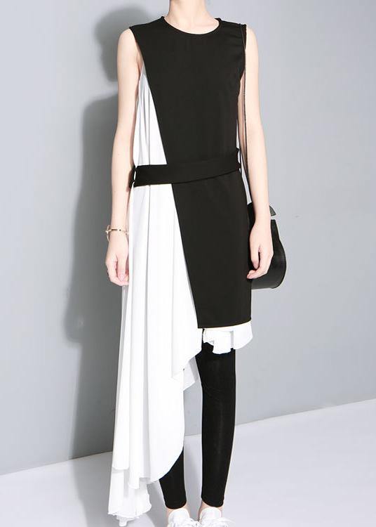 New Asymmetrical Design Personality Stitching Two Piece Dress