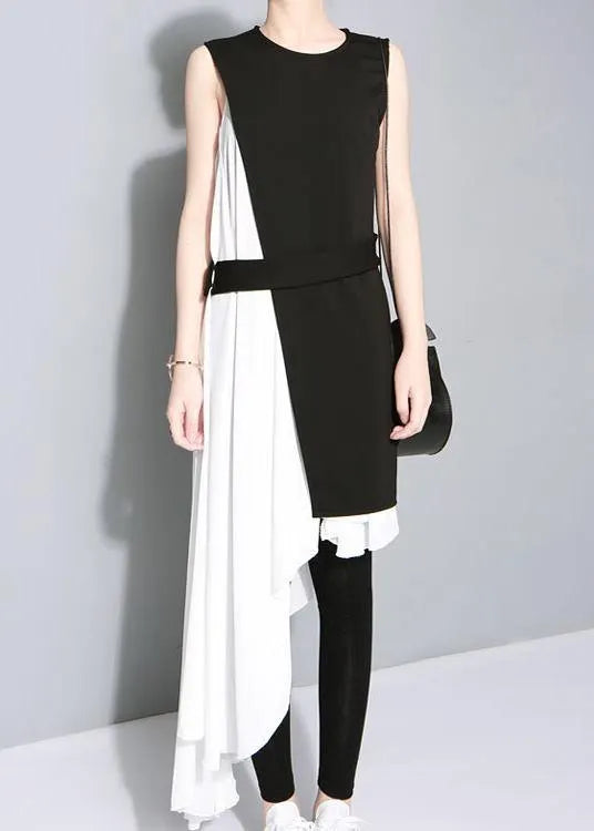New Asymmetrical Design Personality Stitching Two Piece Dress