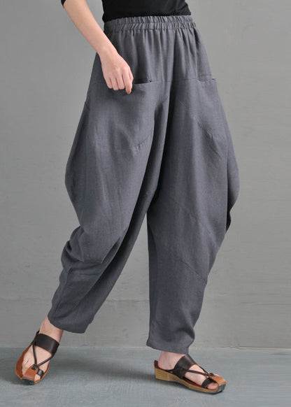 Grey Pockets Patchwork Lantern Pants Summer