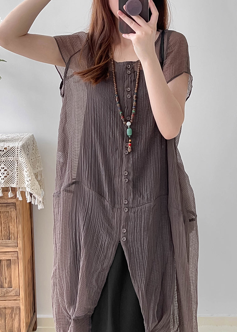 Grey Silk Two Piece Set Clothing Asymmetrical Wrinkled Summer