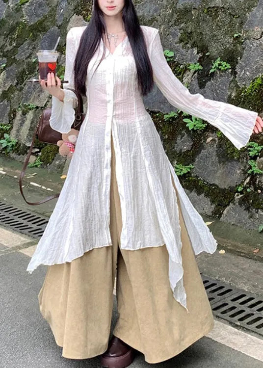 Unique Asymmetrical Tops and Pants Cotton Two Piece Set Outfits Spring
