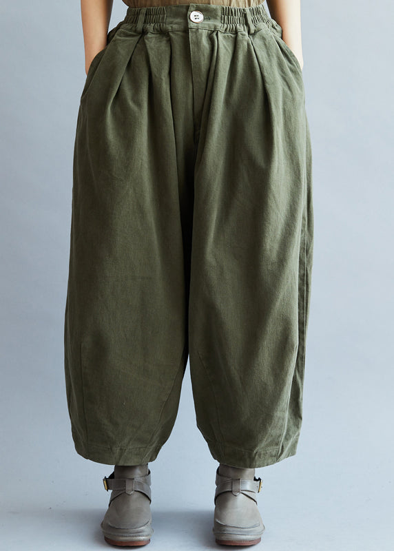 Army Green Pockets Wide Leg Pants Spring