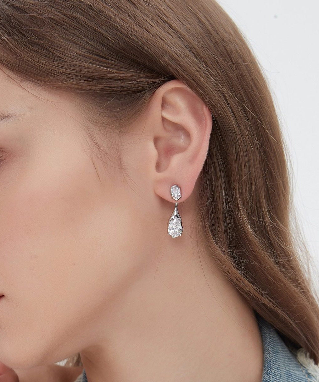 Light Silver Needle Water Droplet Zircon Earrings