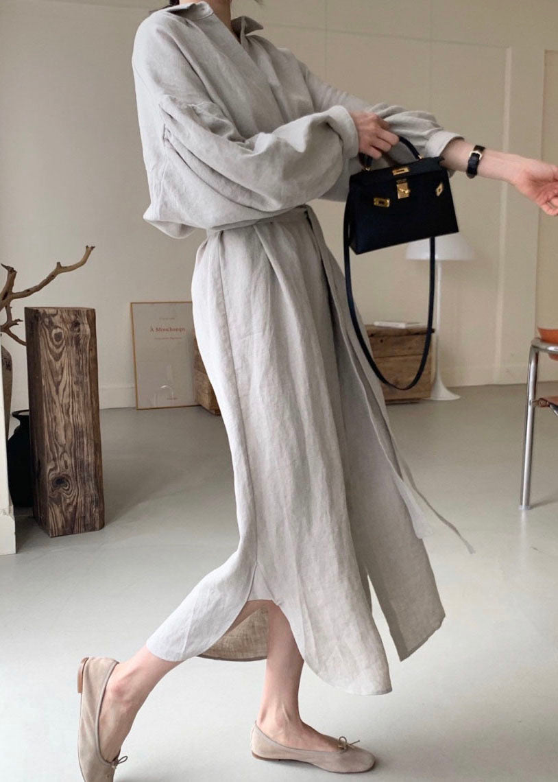 Unique Light Grey Peter Pan Collar Side Open Shirts Dress Spring