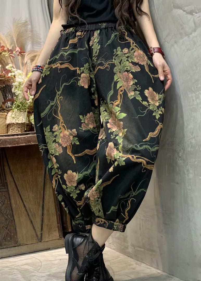 Autumn New Print Elastic Waist Denim Lanterns Pants