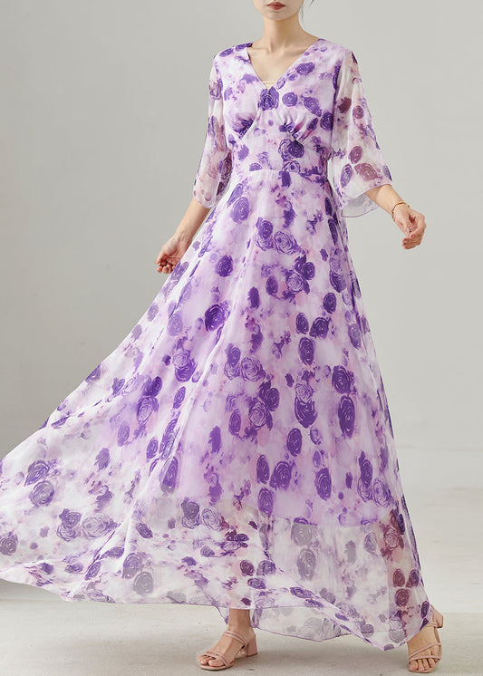 Purple Exra Large Hem Chiffon Holiday Dress Summer