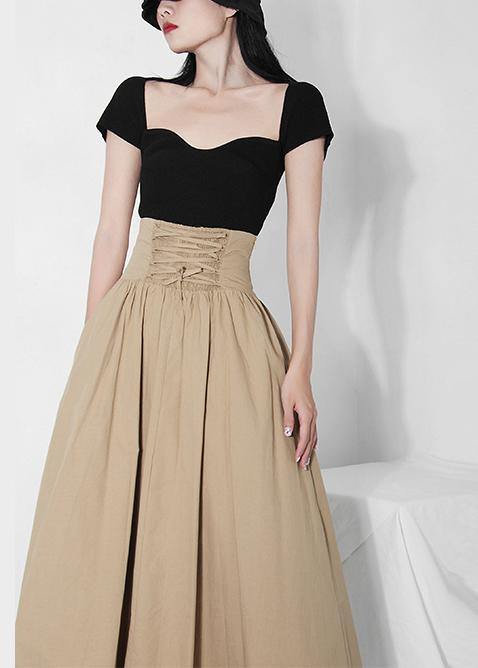 Khaki Tie Waist Ruffles Summer Skirts