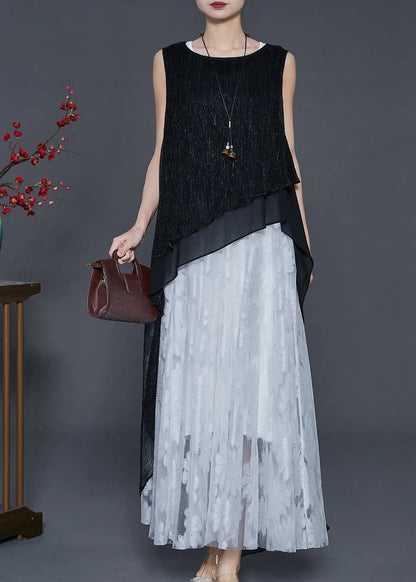 Black Asymmetrical Layered Tulle Holiday Dress Summer