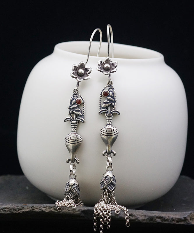 Silk Sterling Silver Tassel Wheat Ear Drop Earrings