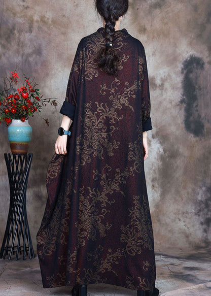 Modern Red Print Asymmetrical Design Fall Long Sleeve Holiday Dress
