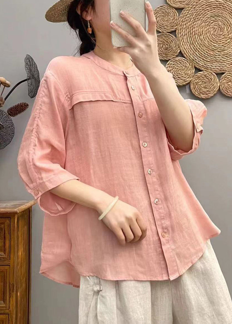 Modern Purple Oversized Linen Blouse Tops Bracelet Sleeve