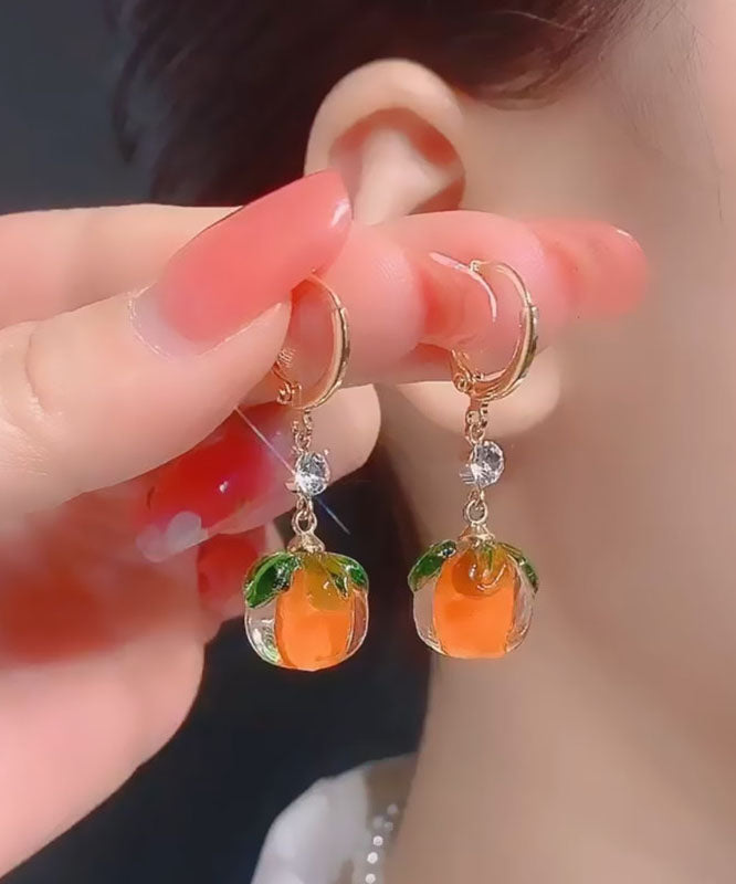 Orange Alloy Inlaid Zircon Crystal Drop Earrings