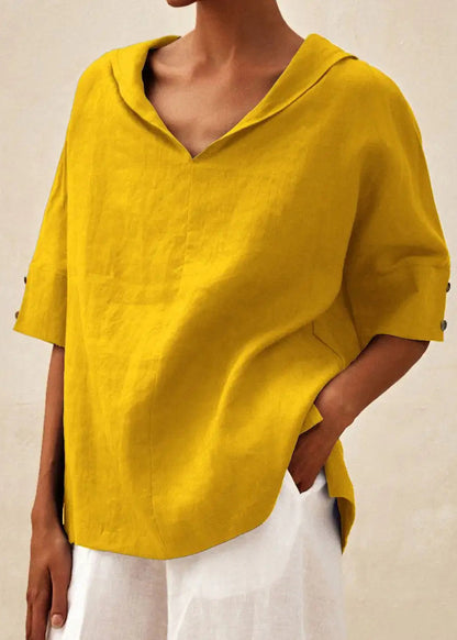 Orange O-neck Side Open Shirts Short Sleeve