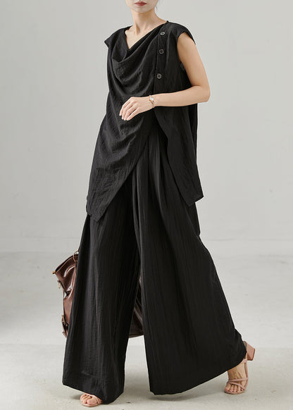 Handmade Black Asymmetrical Cotton Two Pieces Set Summer
