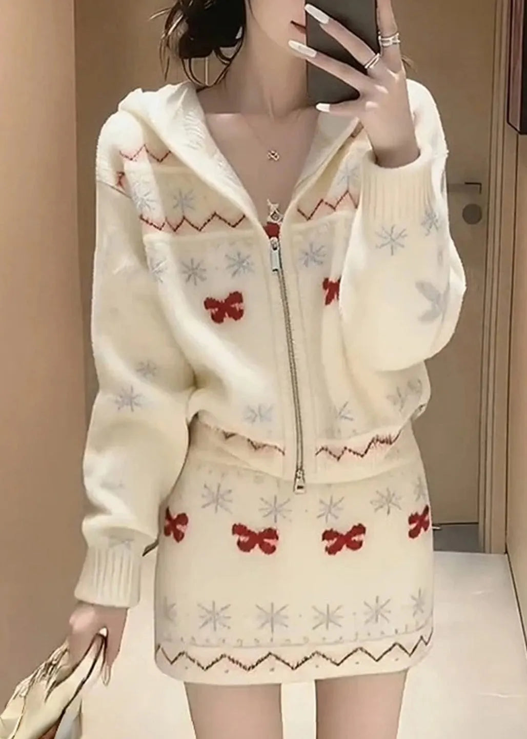New Knitted Sweaters and Skirt Two Pieces Set Winter
