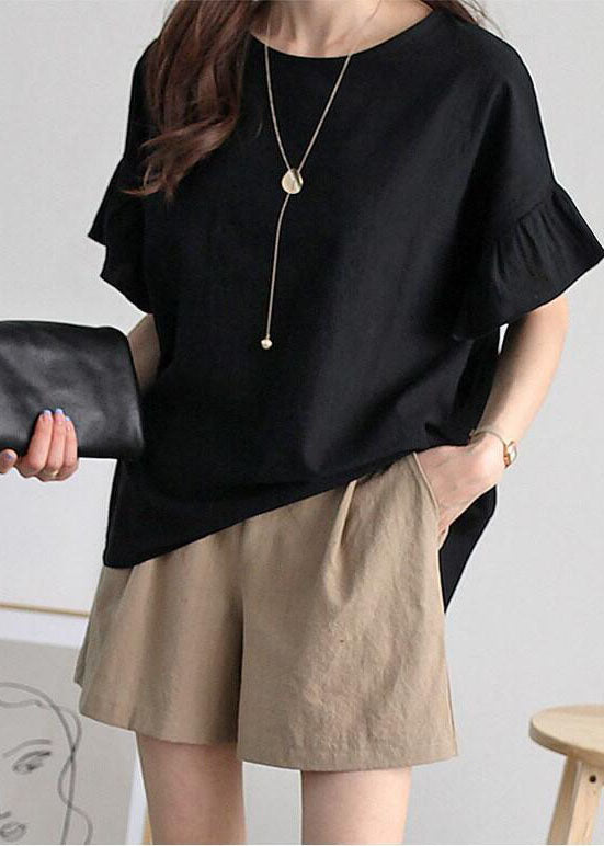 Khaki Oversized Patchwork Ruffles Cotton Tank Tops Summer