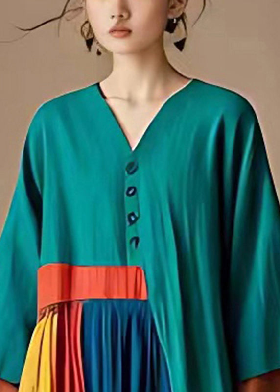Green Asymmetrical Patchwork Cotton Maxi Dress Summer
