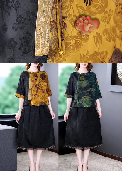 Green O-neck Print Patchwork Top Bracelet Sleeve