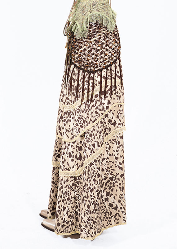 Leopard High Waist Lace Patchwork Maxi Skirt Summer