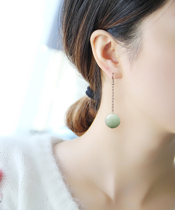 Retro Light Green Jade Drop Earrings
