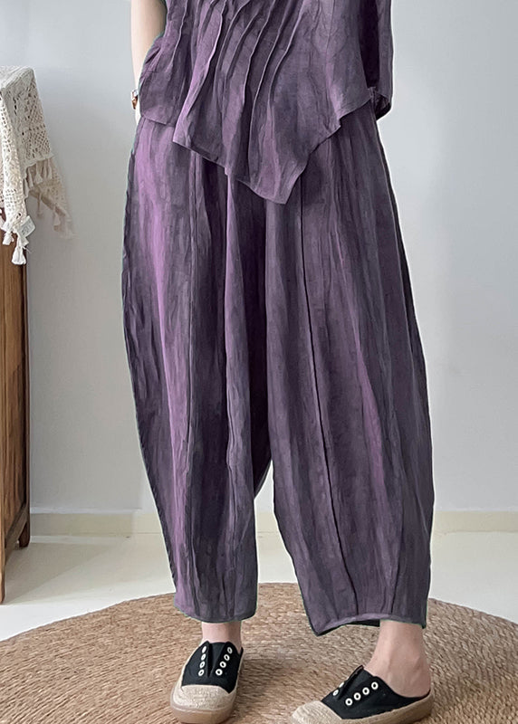 Unique Green Asymmetrical Wrinkled Tie Dye Linen Sets 2 Pieces Fall