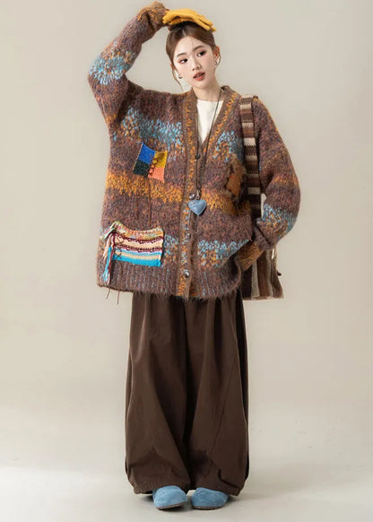 Boutique Coffee V Neck Sweater Coat T Shirt Pants 3 Piece Outfit Winter