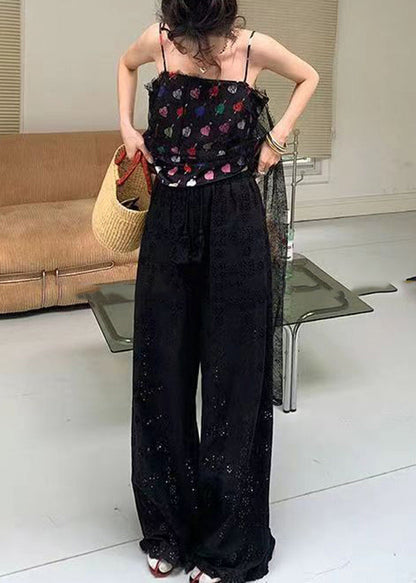 Original Design Apricot High Waist Hollow Out Lace Wide Leg Pants Summer