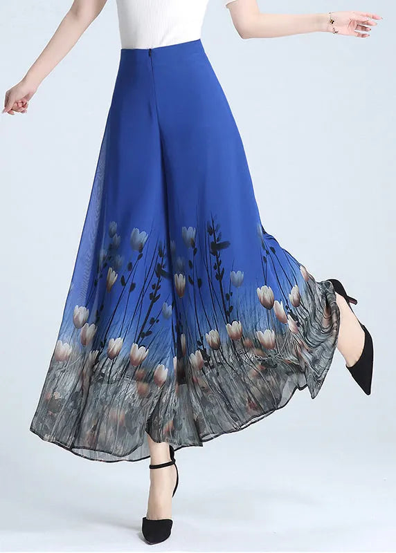 Blue Zippered Wide Leg Pants