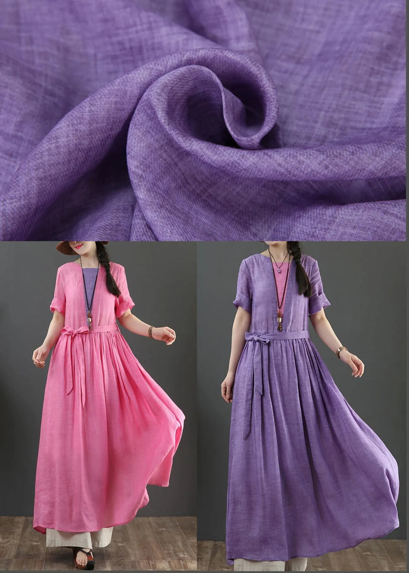 Style Rose O-neck Long Maxi Summer Linen Dress