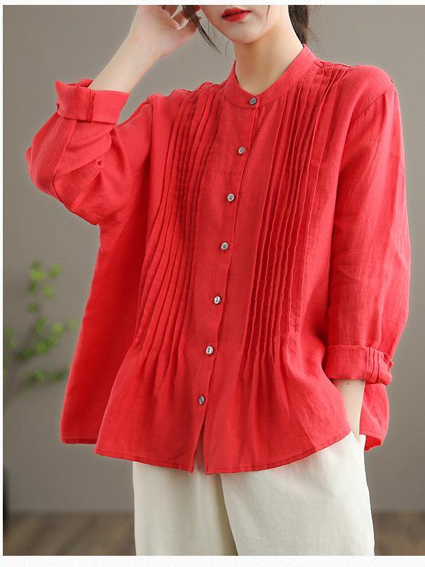 Organic Blue Spring Linen Shirt Tunics Cotton Blouse