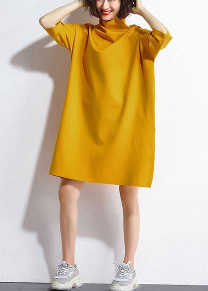Yellow Pockets Summer Half Sleeve Maxi Dresses