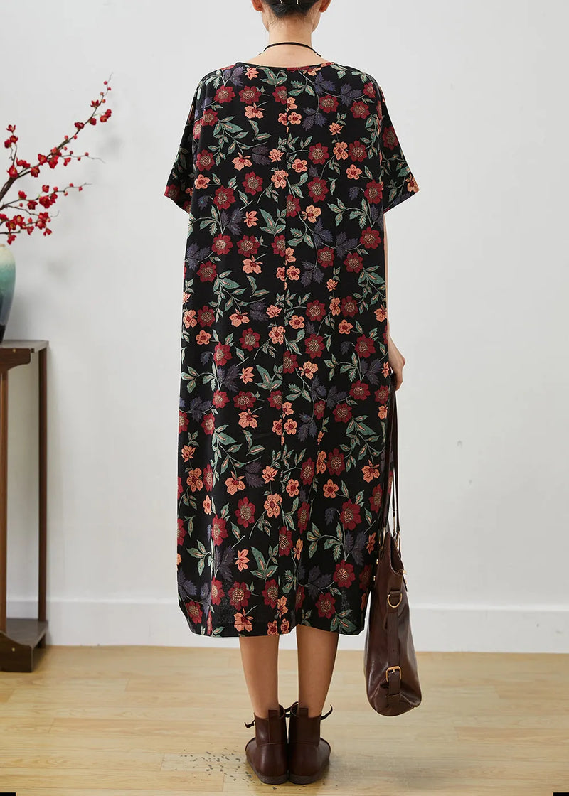 Style Black Oversized Print Cotton Vacation Dresses Summer