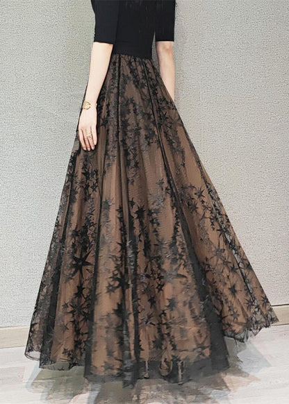 Diy Chocolate Wrinkled Embroideried High Waist Tulle Skirt Spring