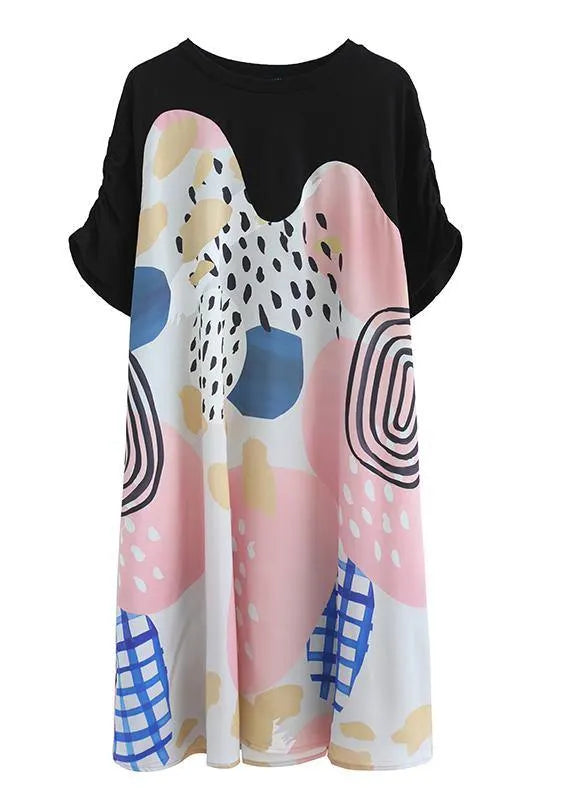 French Print Dress O Neck Short Sleeve Summer Dress