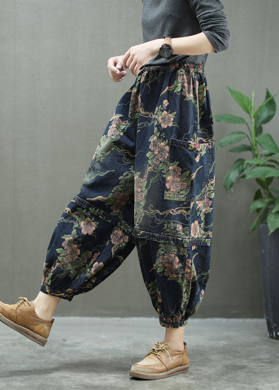 Blue Print Denim Lantern Trousers Spring