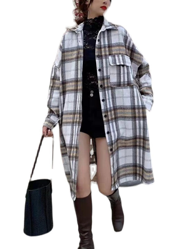 Colorblock Peter Pan Collar Plaid Patchwork Cotton Shirts Coats Spring