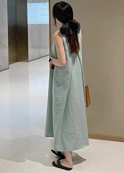 Art Lake Blue Backless Cotton a Line Holiday Dress Sleeveless