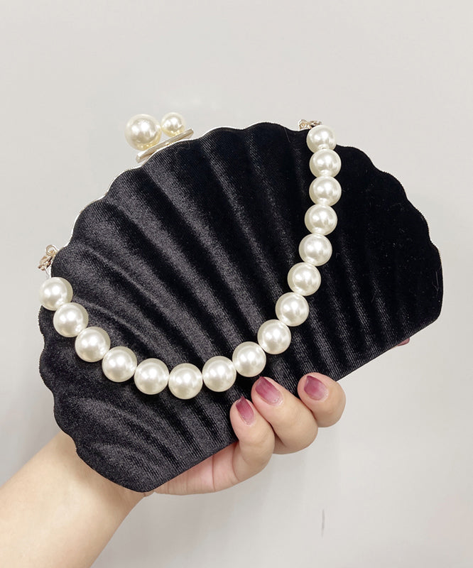 Black Velour Pearl Evening Bag