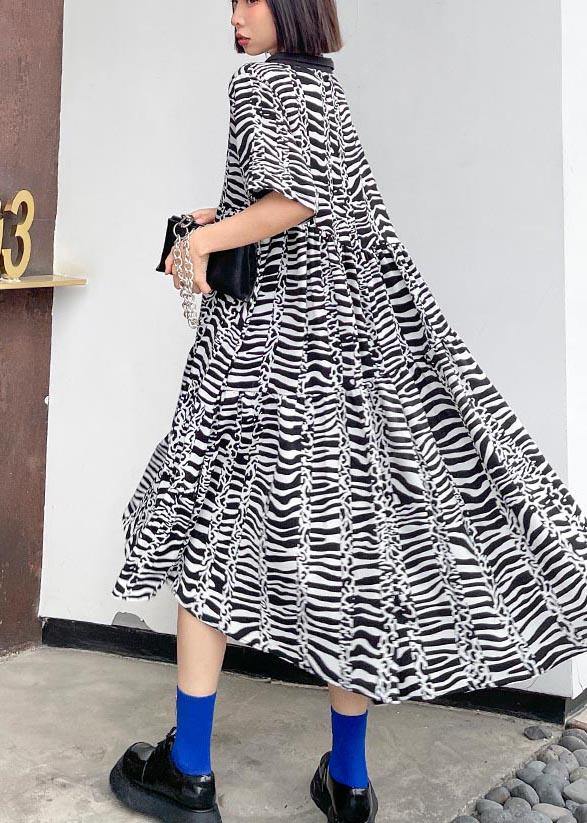 Natural Zebra Pattern V Neck Cotton Asymmetrical Design Summer Maxi Dress