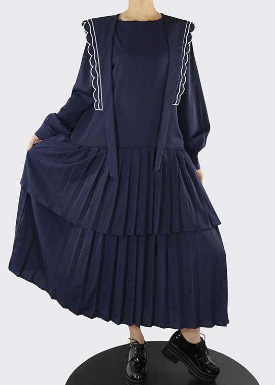 Unique Dark Blue Zippered Cinched Maxi Dresses Spring