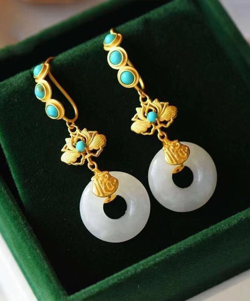 Blue Sterling Silver Overgild Inlaid Pearl Turquoise Drop Earrings
